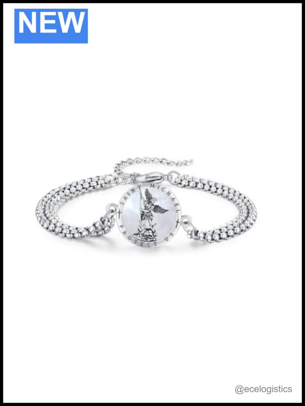 925 Sterling Silver St Michael Charm Bracelet Double Link Chain Unisex